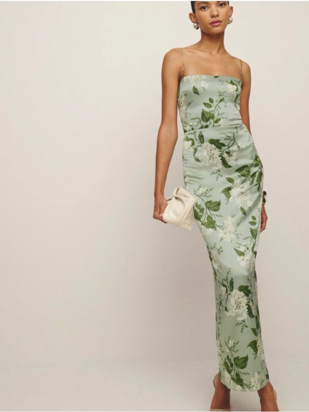Reformation Satin Floral Slip Dress in Mint Green